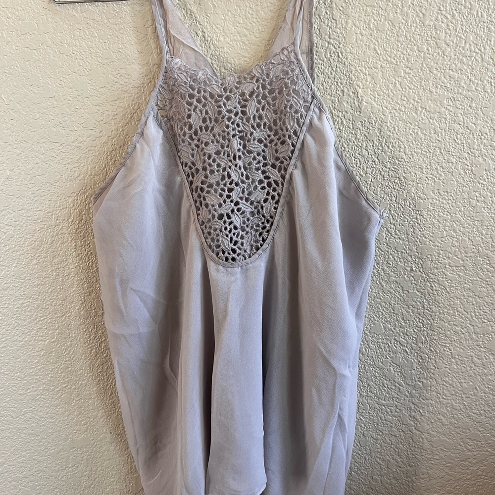 Lace Yoke Sleeveless Women’s Top — Light Taupe
